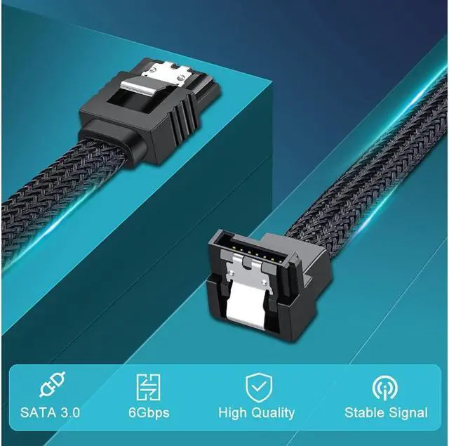 Alt view image 6 of 7 - SATA III Cable, 6Gbps 90 Degree Right Angle HDD SDD Data Cable, SATA 3.0 Nylon Braided Cable with Locking Latch for SATA HDD, SSD, CD Driver, CD Writer(20 Inch, Black,5 Pack)