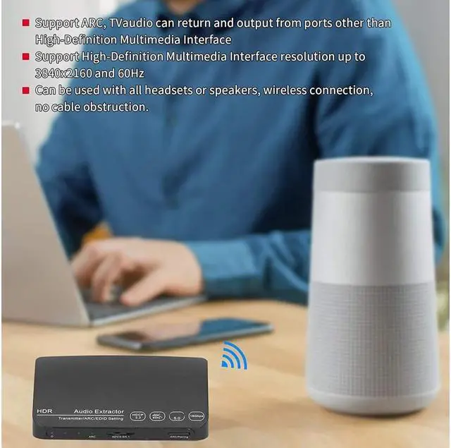 Alt view image 4 of 7 - HDMI Splitter, HDMI Audio Extractor Switch, Bluetooth 5.0/4K/60HZ Analog Stereo R/L Audio Extractor Compatible with Dolby HD/DTS HD/Dolby Atoms/Dolby AC3/DTS/LPCM (HDCN0052M1)