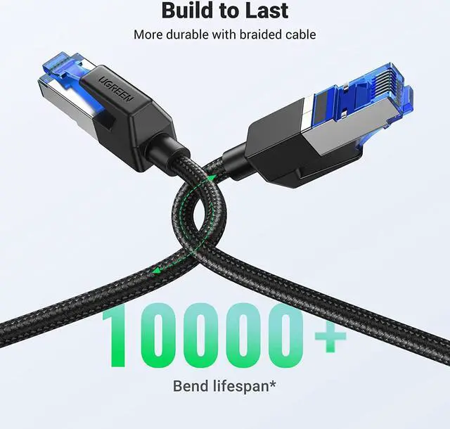 Alt view image 5 of 7 - UGREEN Cat 8 Ethernet Cable 10FT, High Speed Braided 40Gbps 2000Mhz Network Cord Cat8 RJ45 Shielded Indoor Heavy Duty LAN Cables Compatible for Gaming PC PS5 Xbox Modem Router 10FT/3m