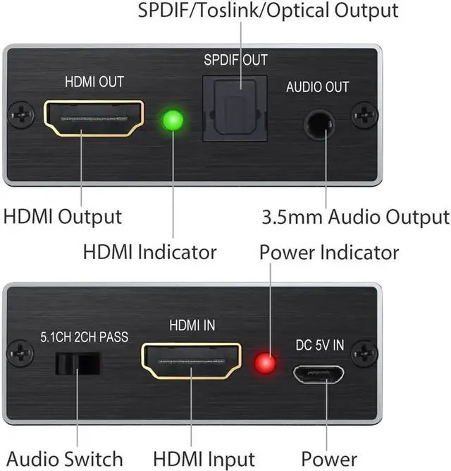 Alt view image 2 of 7 - HDMI Audio Extractor Converter HDMI to Optical Toslink SPDIF with 1M HDMI 1.4 Cable and 3.5mm Stereo Audio Splitter Adapter Support 4K x 2K 3D