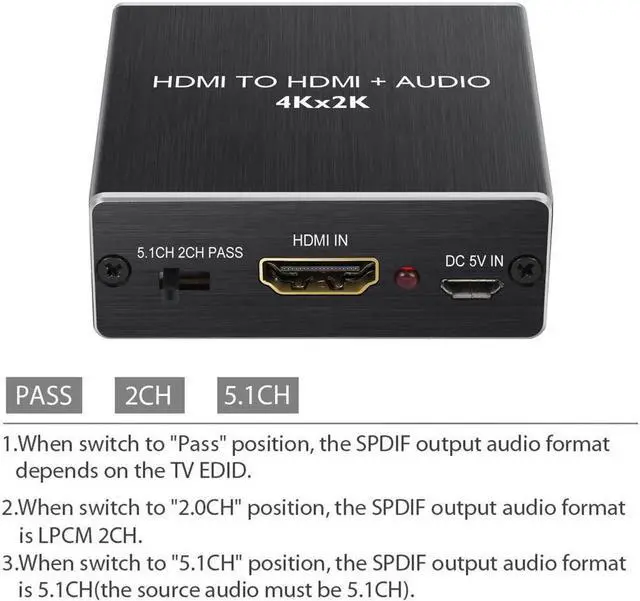 Alt view image 5 of 7 - HDMI Audio Extractor Converter HDMI to Optical Toslink SPDIF with 1M HDMI 1.4 Cable and 3.5mm Stereo Audio Splitter Adapter Support 4K x 2K 3D