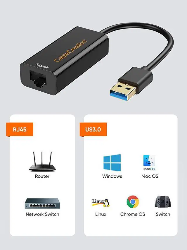 Alt view image 5 of 7 - USB to Ethernet Adapter, CableCreation USB 3.0 to 10/100/1000 Gigabit Wired LAN Network Adapter Compatible with Nintendo Switch, Windows, MacBook, macOS, Mac Pro Mini, Surface Pro, Laptop, PC and More