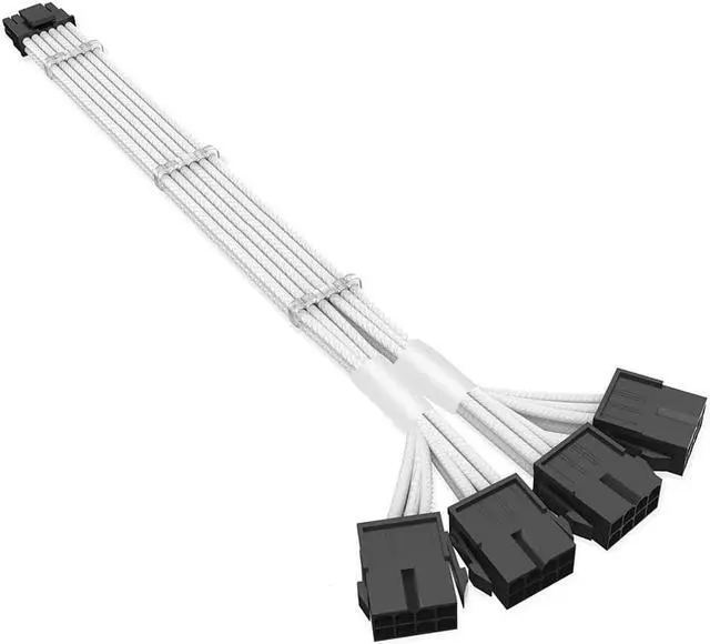 Main image of RTX 4090 4080 4070TI 16Pin(12+4) to 4x8Pin PCI-E 5.0 Sleeved Extension Cable,12Pin to 4x8Pin Compatible 4090 4080 4070TI Series and RTX3090ti,14inch with Cable Combs (16AWG/White)