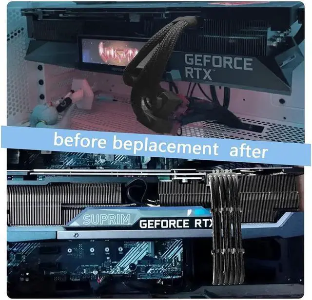 Alt view image 5 of 6 - RTX 3090TI 4090 16Pin(12+4) to 3x8Pin PCI-E 5.0 Sleeved Extension Cable,12Pin to 3x8Pin Compatible 3090ti and RTX4090 4080 Series,13inch with Cable Combs(16AW Black)