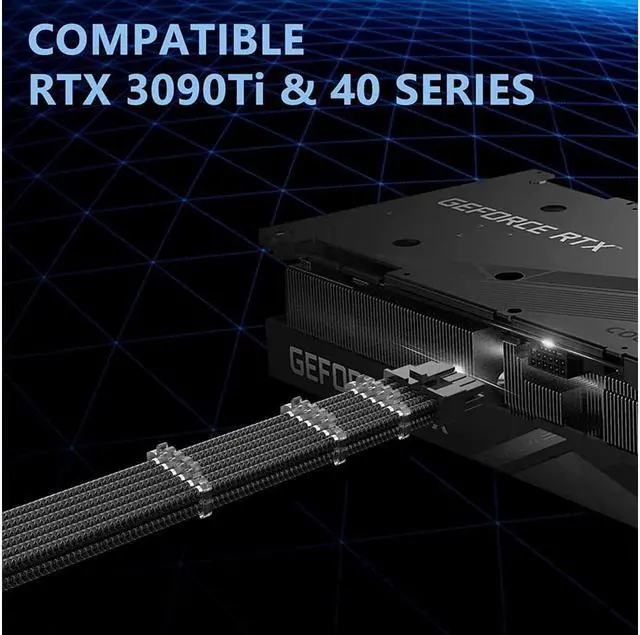Alt view image 4 of 6 - RTX 3090TI 4090 16Pin(12+4) to 3x8Pin PCI-E 5.0 Sleeved Extension Cable,12Pin to 3x8Pin Compatible 3090ti and RTX4090 4080 Series,13inch with Cable Combs(16AW Black)