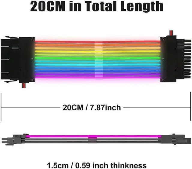 Alt view image 2 of 6 - Pccooler Power Supply Sleeved Cable, Customization 24 Pin Atx Rgb Cable Extension Kit 16Awg, 5V 3Pin Synchronized Psu Cable For Rgb Software From All Major Motherboard Cable Management