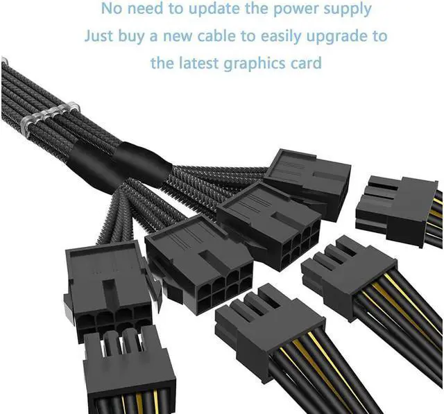 Alt view image 5 of 6 - RTX 4090 4080 4070TI 16Pin(12+4) to 4x8Pin PCI-E 5.0 Sleeved Extension Cable,12Pin to 4x8Pin Compatible 4090 4080 4070TI Series and RTX3090ti,14inch with Cable Combs (16AWG/Black)