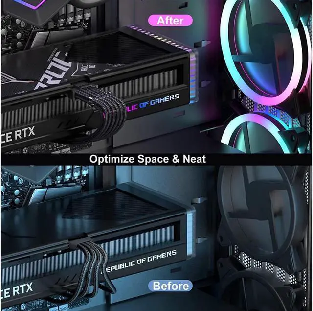 Alt view image 2 of 7 - PCI-e 5.0 Extension Cable, RTX 4090 4080 16Pin(12+4) Male to 4x8Pin Female 12VHPWR Cable PCIE GPU Power Sleeved Extender Cord Compatible for GeForce RTX 4090/4080/4070Ti/3090Ti (14inch, Black)