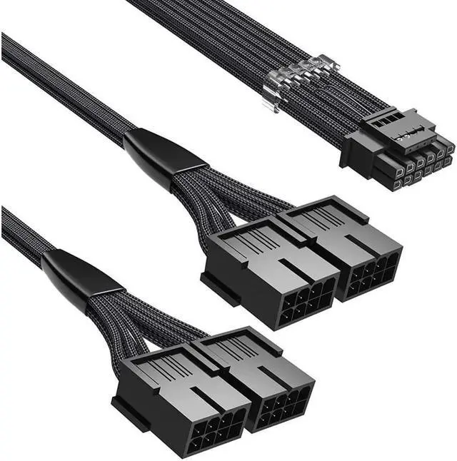 Main image of PCI-e 5.0 Extension Cable, RTX 4090 4080 16Pin(12+4) Male to 4x8Pin Female 12VHPWR Cable PCIE GPU Power Sleeved Extender Cord Compatible for GeForce RTX 4090/4080/4070Ti/3090Ti (14inch, Black)