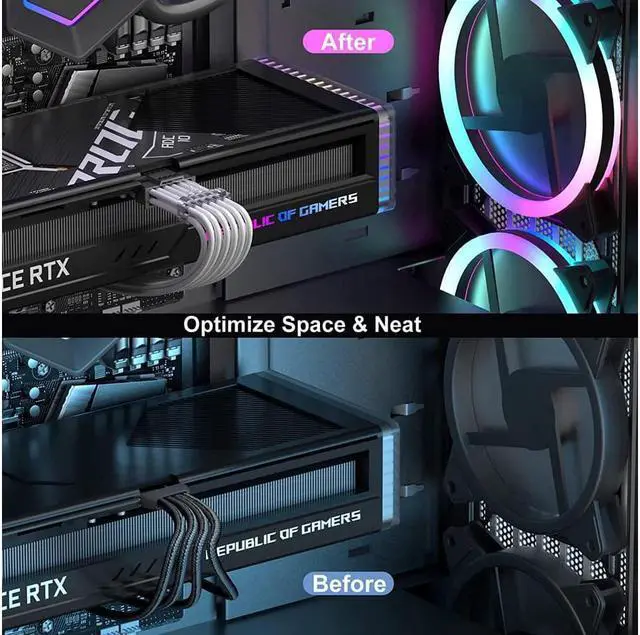 Alt view image 2 of 7 - PCI-e 5.0 Extension Cable, RTX 4090 4080 16Pin(12+4) Male to 4x8Pin Female 12VHPWR Cable PCIE GPU Power Sleeved Extender Cord Compatible for GeForce RTX 4090/4080/4070Ti/3090Ti (14inch, White)