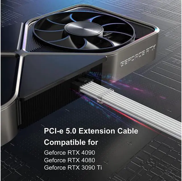 Alt view image 6 of 7 - PCI-e 5.0 Extension Cable, RTX 4090 4080 16Pin(12+4) Male to 4x8Pin Female 12VHPWR Cable PCIE GPU Power Sleeved Extender Cord Compatible for GeForce RTX 4090/4080/4070Ti/3090Ti (14inch, White)