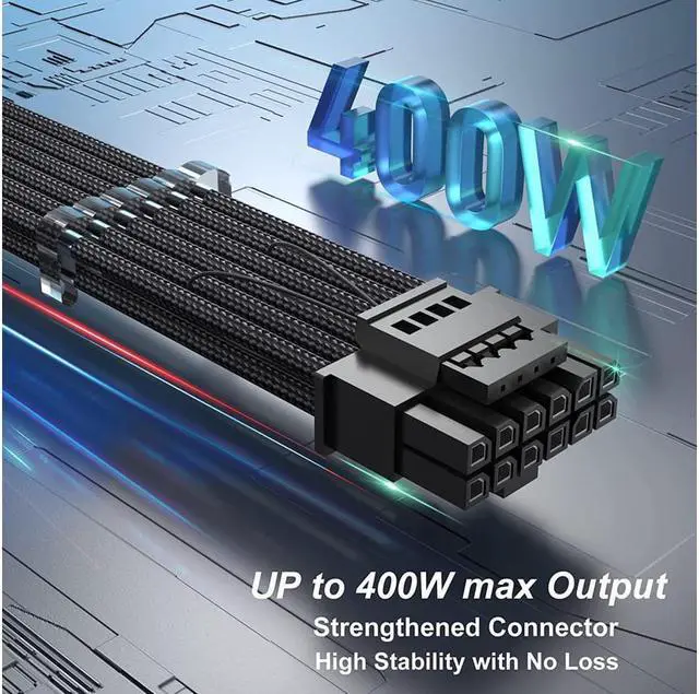 Alt view image 4 of 7 - Visit Best electronics Store
FOLLOW
RTX 4070Ti PCIe 5.0 Power Cable Extender, 12VHPWR 16Pin(12+4) Male to 2x8Pin Female 16AWG Sleeved Extension Cord with Cable Combs Compatible GeForce RTX 4070Ti/407