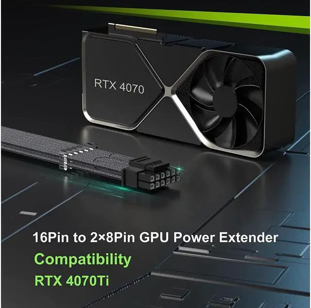 Alt view image 6 of 7 - Visit Best electronics Store
FOLLOW
RTX 4070Ti PCIe 5.0 Power Cable Extender, 12VHPWR 16Pin(12+4) Male to 2x8Pin Female 16AWG Sleeved Extension Cord with Cable Combs Compatible GeForce RTX 4070Ti/407