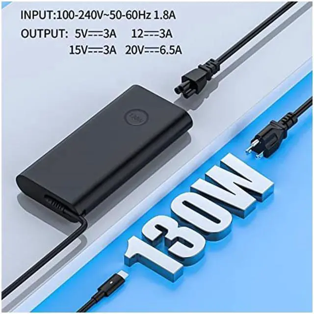 Alt view image 2 of 5 - 130W USB/Type C AC Adapter Replacement for Dell Precision 5530 Dell XPS 15 9575 2-in-1 9570 9500 XPS 17 9700 Power Supply Adapter Cord