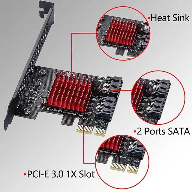 Alt view image 3 of 6 - PCIE 1X SATA Card 2 Ports,with 2 SATA Cables,6 Gbit/s PCIE SATA Expansion Card,PCIE to SATA Controller,PCI-E 3.0 GEN3 JMicron + JMB582 Chip