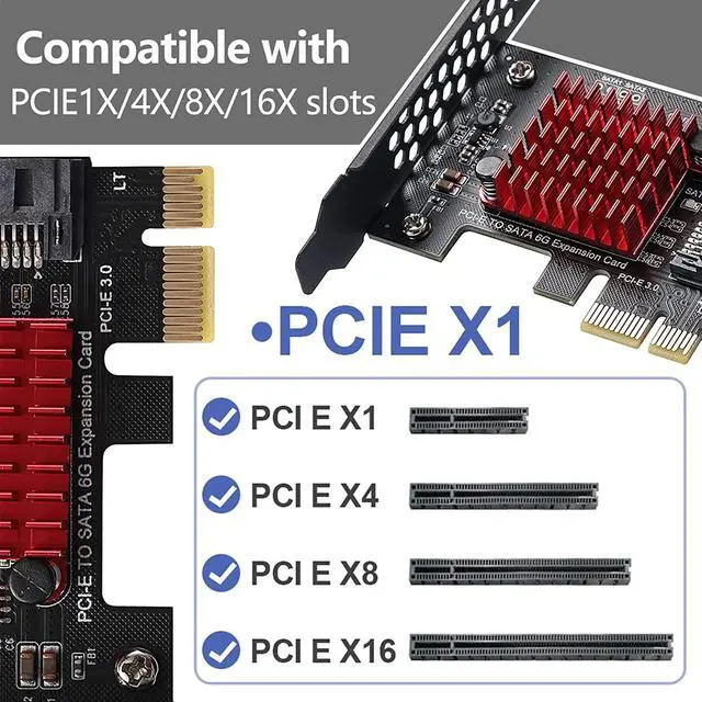 Alt view image 5 of 6 - PCIE 1X SATA Card 2 Ports,with 2 SATA Cables,6 Gbit/s PCIE SATA Expansion Card,PCIE to SATA Controller,PCI-E 3.0 GEN3 JMicron + JMB582 Chip