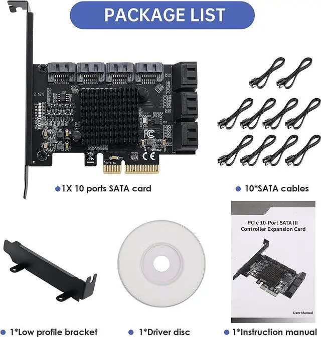 Alt view image 7 of 7 - PCIE 4X SATA Card 10 Ports,with 10 SATA Cables and Low Profile Bracket, PCIE to SATA 3.0 6 Gbps Controller, PCIE to SATA Expansion Card,SATA Controller,SATA PCIE Card,ASM1166+JMB575 Chips