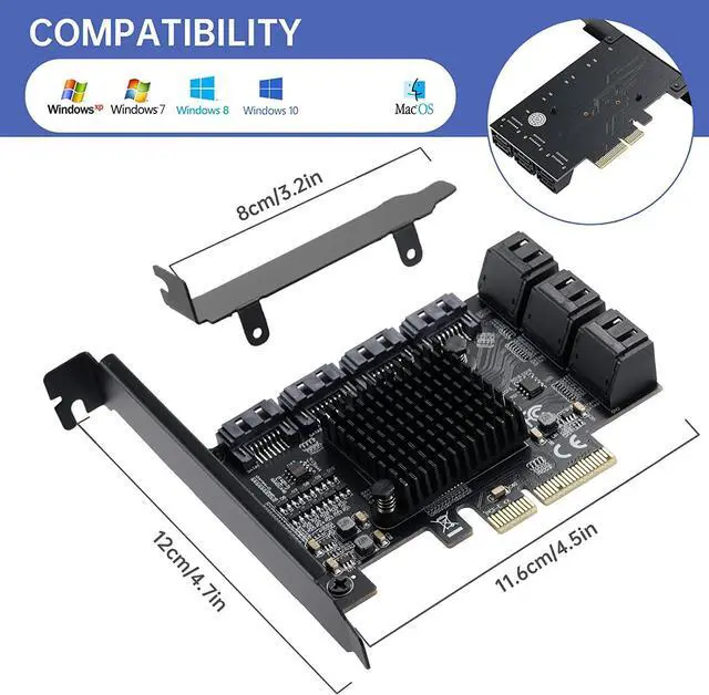 Alt view image 2 of 7 - PCIE 4X SATA Card 10 Ports,with 10 SATA Cables and Low Profile Bracket, PCIE to SATA 3.0 6 Gbps Controller, PCIE to SATA Expansion Card,SATA Controller,SATA PCIE Card,ASM1166+JMB575 Chips
