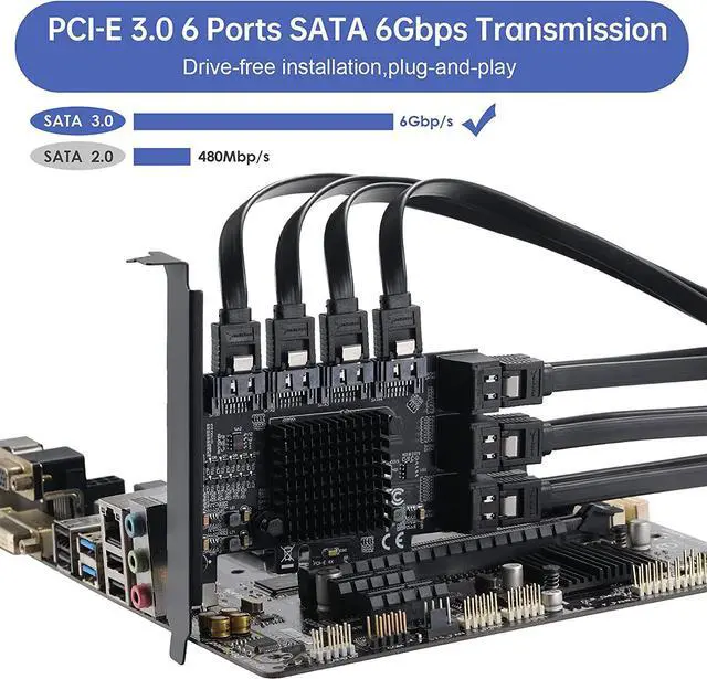 Alt view image 6 of 7 - PCIE 4X SATA Card 10 Ports,with 10 SATA Cables and Low Profile Bracket, PCIE to SATA 3.0 6 Gbps Controller, PCIE to SATA Expansion Card,SATA Controller,SATA PCIE Card,ASM1166+JMB575 Chips