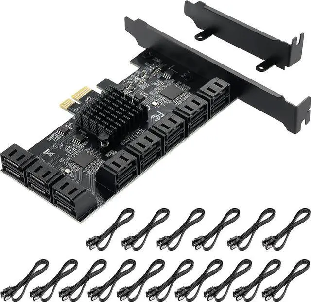 Main image of PCIE 1X SATA Card 16 Ports,with 16 SATA Cables and Low Profile Bracket,PCIE to SATA 3.0 6 Gbps Controller,PCIE to SATA Expansion Card,SATA Controller,SATA PCIE Card,ASM1064+3JMB575 Chips