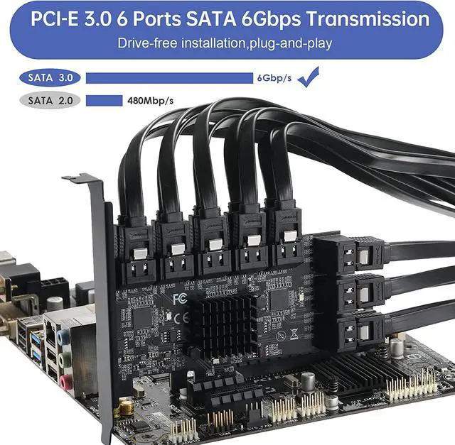 Alt view image 5 of 7 - PCIE 1X SATA Card 16 Ports,with 16 SATA Cables and Low Profile Bracket,PCIE to SATA 3.0 6 Gbps Controller,PCIE to SATA Expansion Card,SATA Controller,SATA PCIE Card,ASM1064+3JMB575 Chips