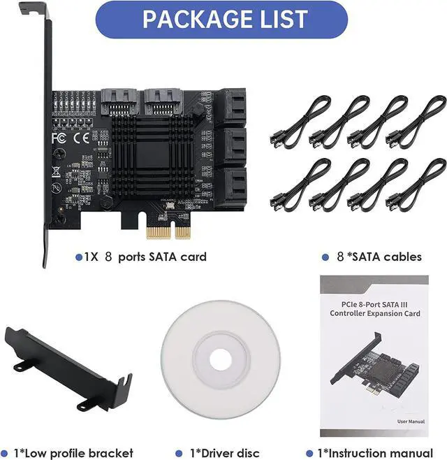 Alt view image 7 of 7 - PCIE 1X SATA Card 8 Ports,with 8 SATA Cables and Low Profile Bracket,PCIE to SATA 3.0 6 Gbps Controller,PCIE to SATA Expansion Card,SATA Controller,SATA PCIE Card,ASM1064+JMB575 Chips