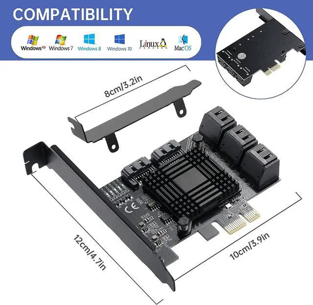 Alt view image 2 of 7 - PCIE 1X SATA Card 8 Ports,with 8 SATA Cables and Low Profile Bracket,PCIE to SATA 3.0 6 Gbps Controller,PCIE to SATA Expansion Card,SATA Controller,SATA PCIE Card,ASM1064+JMB575 Chips