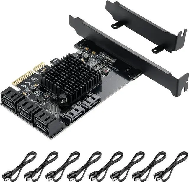 Main image of PCIE 4X SATA Card 8 Ports,with 8 SATA Cables and Low Profile Bracket,PCIE to SATA 3.0 6 Gbps Controller,PCIE to SATA Expansion Card,SATA Controller,SATA PCIE Card,ASM1166+JMB575 Chips