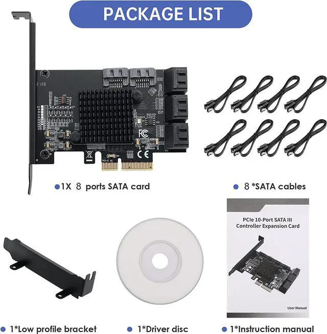 Alt view image 7 of 7 - PCIE 4X SATA Card 8 Ports,with 8 SATA Cables and Low Profile Bracket,PCIE to SATA 3.0 6 Gbps Controller,PCIE to SATA Expansion Card,SATA Controller,SATA PCIE Card,ASM1166+JMB575 Chips
