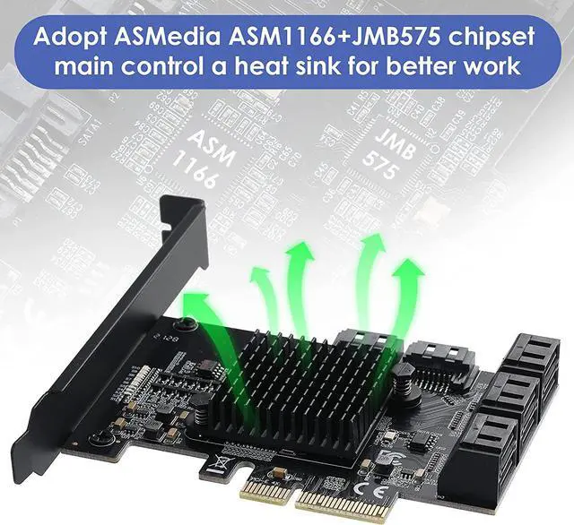 Alt view image 3 of 7 - PCIE 4X SATA Card 8 Ports,with 8 SATA Cables and Low Profile Bracket,PCIE to SATA 3.0 6 Gbps Controller,PCIE to SATA Expansion Card,SATA Controller,SATA PCIE Card,ASM1166+JMB575 Chips