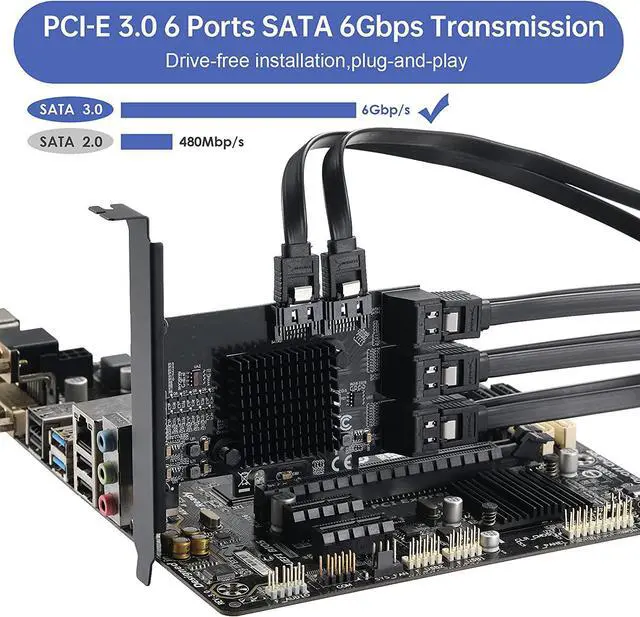 Alt view image 6 of 7 - PCIE 4X SATA Card 8 Ports,with 8 SATA Cables and Low Profile Bracket,PCIE to SATA 3.0 6 Gbps Controller,PCIE to SATA Expansion Card,SATA Controller,SATA PCIE Card,ASM1166+JMB575 Chips