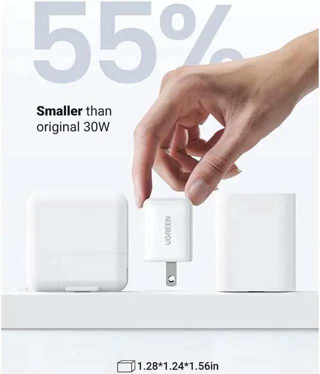 Alt view image 4 of 7 - UGREEN 30W USB C Wall Charger, USB C Charger with Foldable Plug, GaN PD PPS Fast Charger Block Compatible with MacBook Air/iPhone 13 Pro Max/13/12 Pro/Max, Galaxy S22/21, Pixel 6/6 Pro, iPad