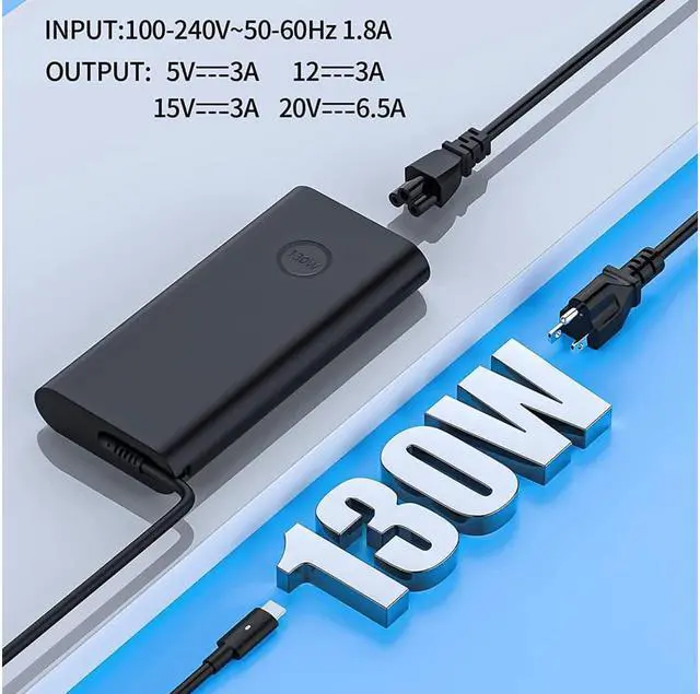 Alt view image 3 of 7 - 130W Dell Laptop Charger Usb/Type C Replacement For Dell Precision 5530 Dell Xps 15 9575 2-In-1 9570 9500 Xps 17 9710 9700 Power Supply Adapter Cord