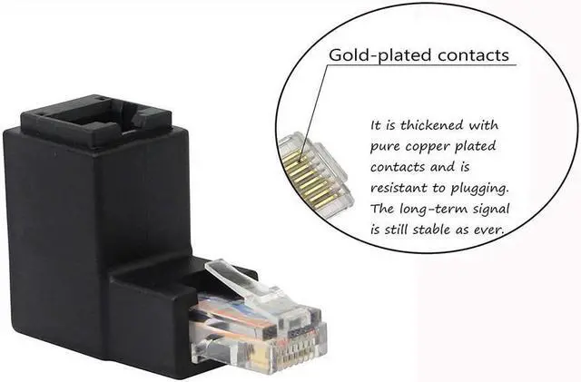 Alt view image 3 of 7 - BUCIER 90 Degree RJ45 Ethernet LAN Male to Female Cat5 / Cat5e / Cat6 Extender Adapter(2-Pack) Black,(Up Angle)