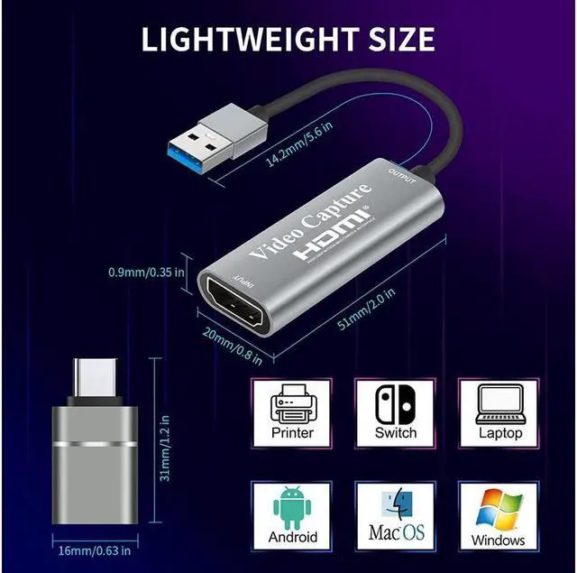Alt view image 5 of 7 - Video Capture Cards, 4K HDMI to USB 3.0 Video Capture Device, 1080P HD 60fps Broadcast Live and Record Video Audio Grabber for Gaming, Streaming, Teaching, Video Conference (Silver)