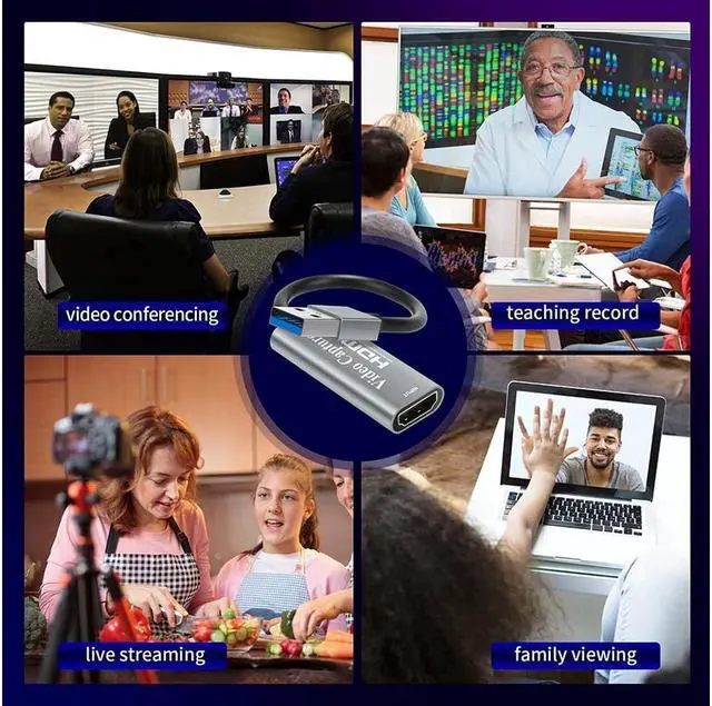Alt view image 7 of 7 - Video Capture Cards, 4K HDMI to USB 3.0 Video Capture Device, 1080P HD 60fps Broadcast Live and Record Video Audio Grabber for Gaming, Streaming, Teaching, Video Conference (Silver)