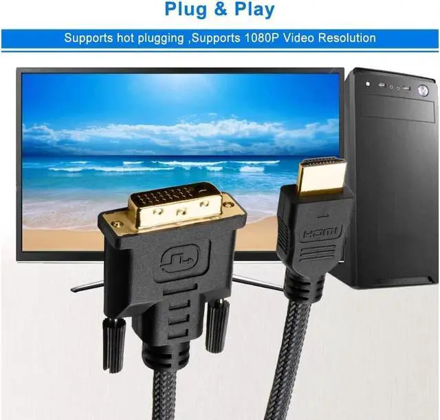 Alt view image 6 of 6 - Bidirectional HDMI to DVI Cable 6FT, HDMI to DVI-D(24+1) or DVI to HDMI Male Adapter Cord 6' Compatible for Raspberry Pi, Roku, Xbox One, PS4 PS3, Graphics Card-Braided (Bi-Directional)