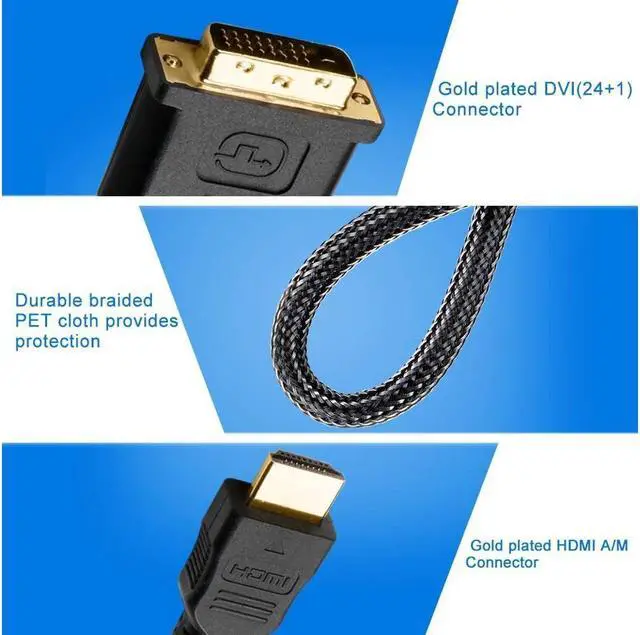 Alt view image 5 of 6 - Bidirectional HDMI to DVI Cable 6FT, HDMI to DVI-D(24+1) or DVI to HDMI Male Adapter Cord 6' Compatible for Raspberry Pi, Roku, Xbox One, PS4 PS3, Graphics Card-Braided (Bi-Directional)