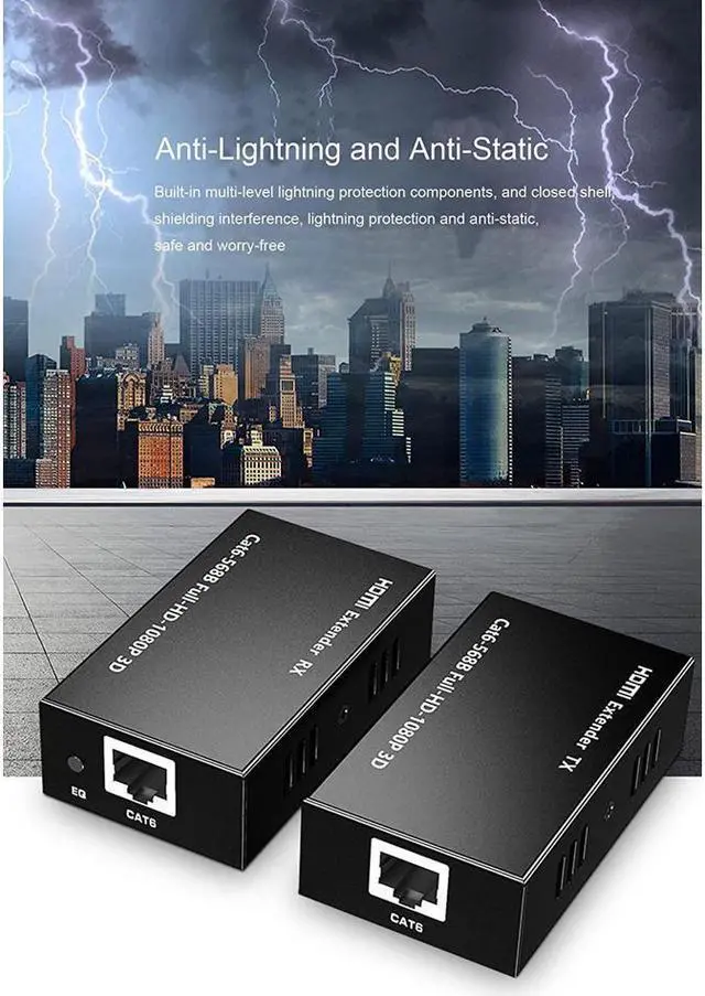 Alt view image 7 of 7 - HDMI Extender 196ft/60m Over LAN Single CAT5e/CAT6A/CAT7,HDMI to RJ45 Network Adapter,RJ45 to HDMI Uncompressed 1080P@60Hz,Direct 1 to 1 Extender,Network LAN,Network Extension