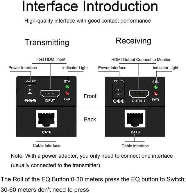 Alt view image 4 of 7 - HDMI Extender 196ft/60m Over LAN Single CAT5e/CAT6A/CAT7,HDMI to RJ45 Network Adapter,RJ45 to HDMI Uncompressed 1080P@60Hz,Direct 1 to 1 Extender,Network LAN,Network Extension