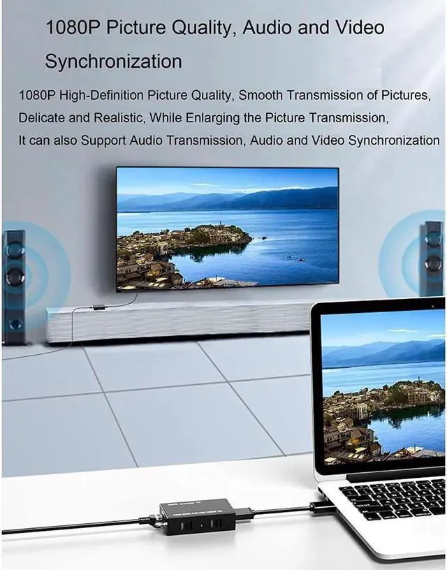 Alt view image 6 of 7 - HDMI Extender 196ft/60m Over LAN Single CAT5e/CAT6A/CAT7,HDMI to RJ45 Network Adapter,RJ45 to HDMI Uncompressed 1080P@60Hz,Direct 1 to 1 Extender,Network LAN,Network Extension