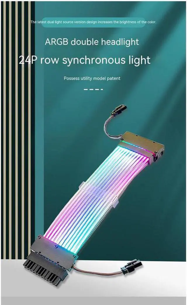 Alt view image 2 of 7 - ARGB Power Extension Cable Power Graphics Card Cable,Mainboard Extension Cable Power Luminous Cable,Dual Head Lamp 24Pin Row Synchronous Illusion Luminous Cable,Wire Harness Assembly,18AWG 41 * 0.16 T