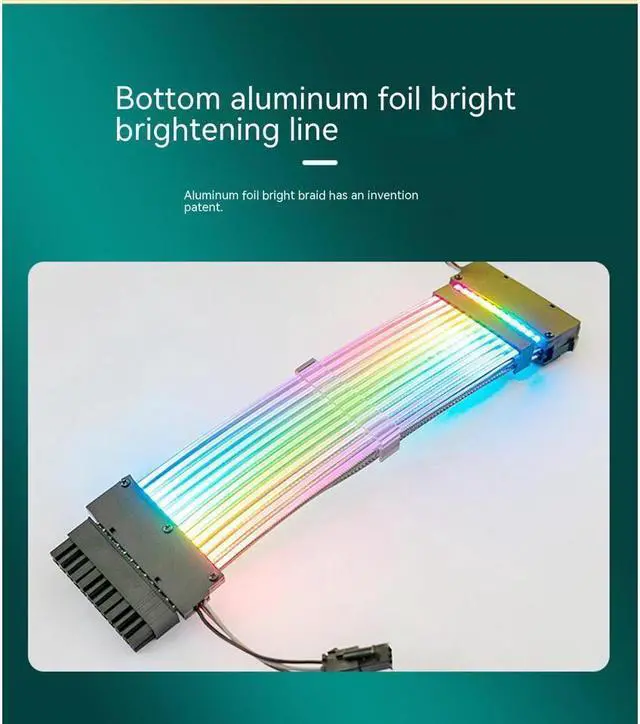 Alt view image 4 of 7 - ARGB Power Extension Cable Power Graphics Card Cable,Mainboard Extension Cable Power Luminous Cable,Dual Head Lamp 24Pin Row Synchronous Illusion Luminous Cable,Wire Harness Assembly,18AWG 41 * 0.16 T