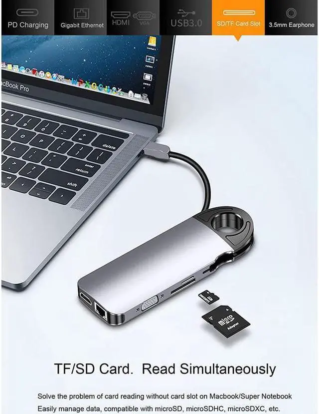 Alt view image 7 of 7 - USB Type C Docking Station Hub Multiport Adapter,10 in 1 Dongle,4K@60Hz USB-C Laptop Docking Station,USB C to HDMI,VGA,3*USB3.0,PD,Gigabit Ethernet,3.5mm Audio,TF/SD for MacBook,Dell,Surface,HP