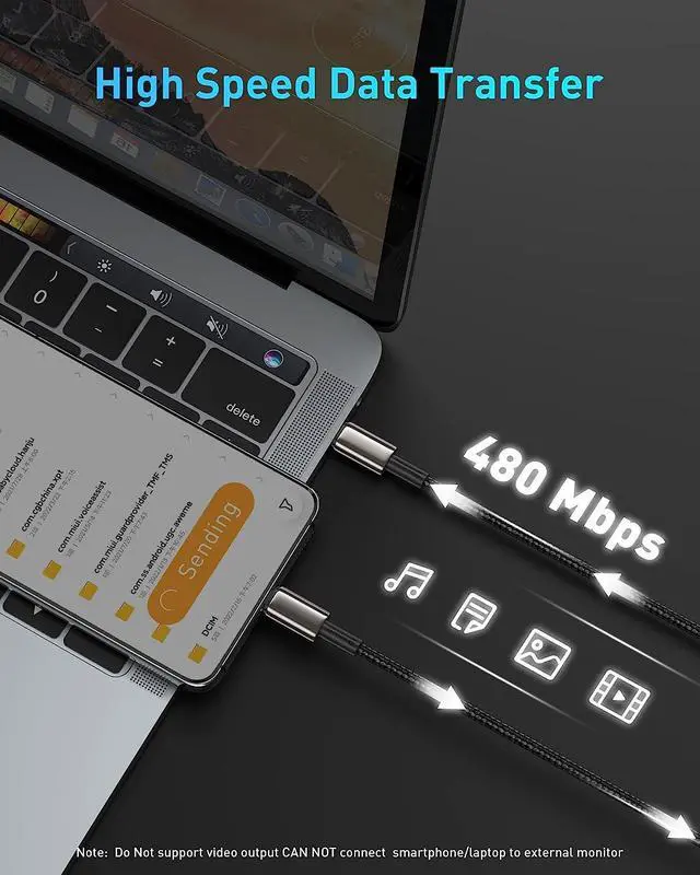 Alt view image 5 of 7 - USB C Cable, Baseus 100W PD 5A QC 4.0 Fast Charging USB C to USB C Cable, Zinc Alloy Nylon Braided Type C Data Cable for Samsung S21 S20+ S10 Note 10 iPad Pro MacBook Pro Google Pixel and more (3.3ft)