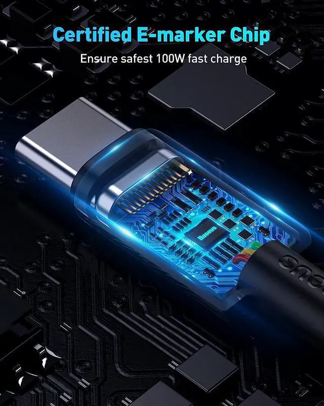 Alt view image 6 of 7 - USB C Cable, Baseus 100W PD 5A QC 4.0 Fast Charging USB C to USB C Cable, Zinc Alloy Nylon Braided Type C Data Cable for Samsung S21 S20+ S10 Note 10 iPad Pro MacBook Pro Google Pixel and more (3.3ft)
