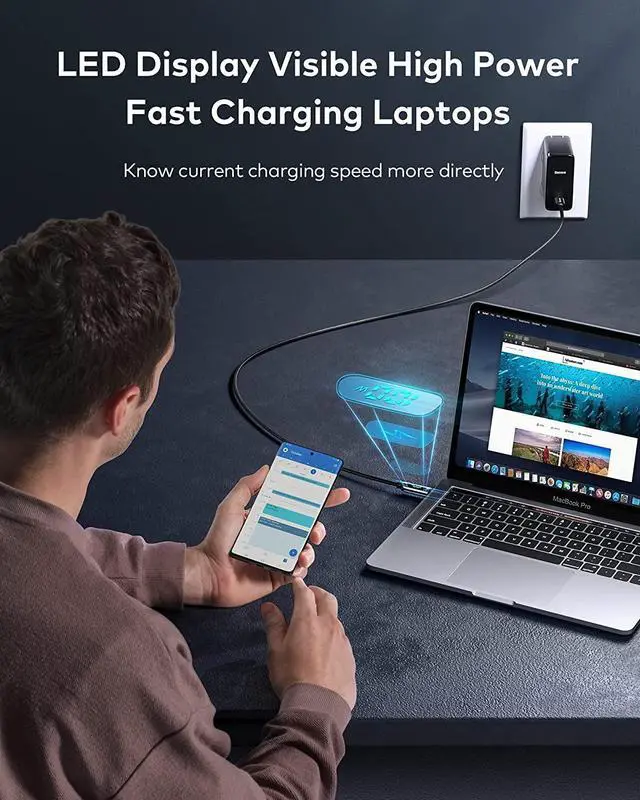 Alt view image 2 of 7 - BUCIER PD 100W USB C Cable, 5A Type C to C Fast Charging Cable, 3.3ft LED Display Cable Nylon Braided USB C 480Mbps Data Cable Compatible with Samsung S21 S20 Note 20 MacBook Pro Google Pixel etc