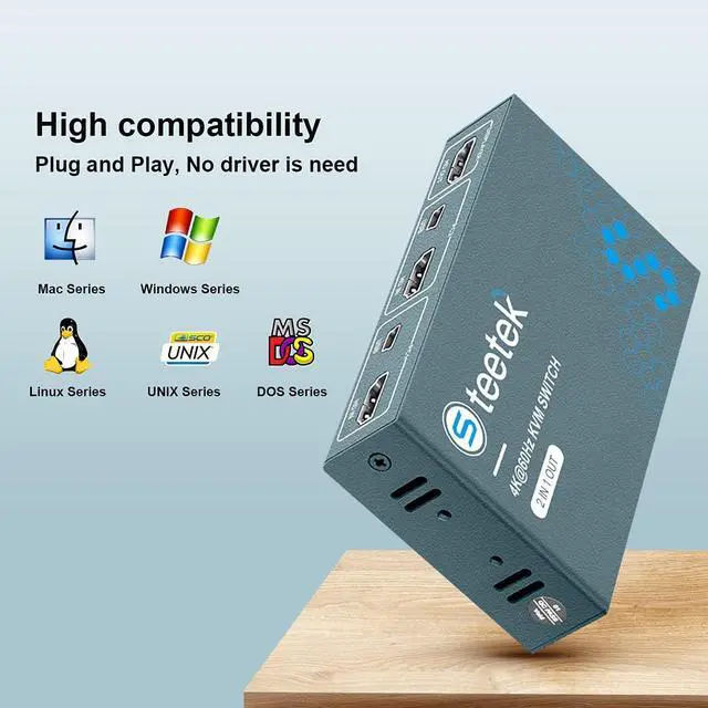Alt view image 4 of 6 - USB 2.0 KVM Switch 2 Port Box, UHD 4K@60Hz, USB HDMI KVM Switch for 2 Computers Share Keyboard Mouse Printer and 1 HD Monitor, 4 USB 2.0 Hub, Button Switch, with 2 USB and 1 HDMI Cables