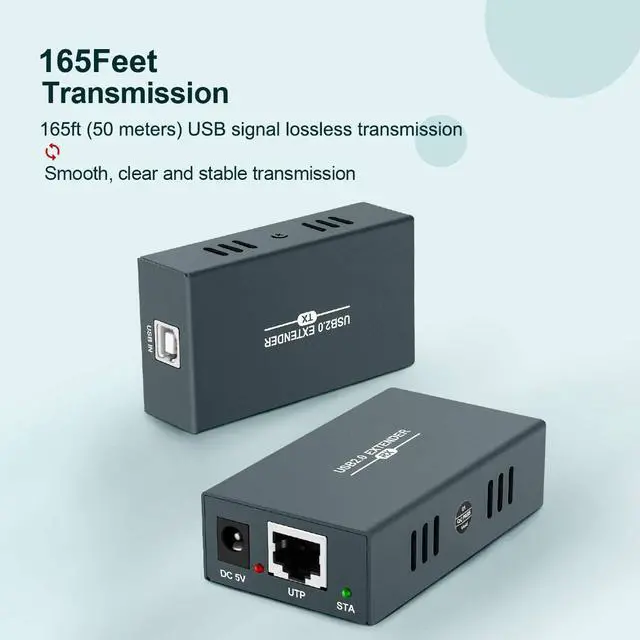 Alt view image 3 of 7 - USB Extender 165ft Kit with 4 USB 2.0 Hub, Over Single Ethernet Cat5e/6/7 Up to 165ft(50m), Plug and Play, No Driver Needed, USB RJ45 LAN Extension