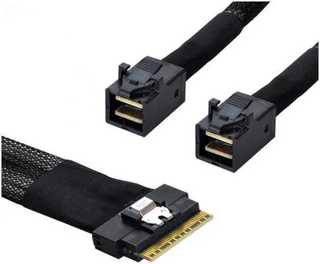 Alt view image 5 of 7 - PCI-E Ultraport Slimline SAS Slim 4.0 SFF-8654 8i 74pin to Dual SFF-8643 4i Mini SAS HD Cable PCI-Express